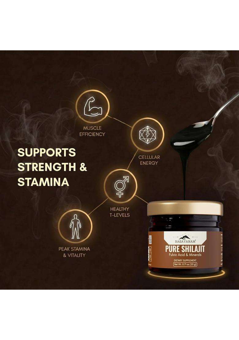 Rasayanam Pure Himalayan Shilajit Resin 20 g | Authentic Ayurvedic Formula | Highly Purified with 75% Fulvic Acid & 80+ Trace Minerals - Indya
