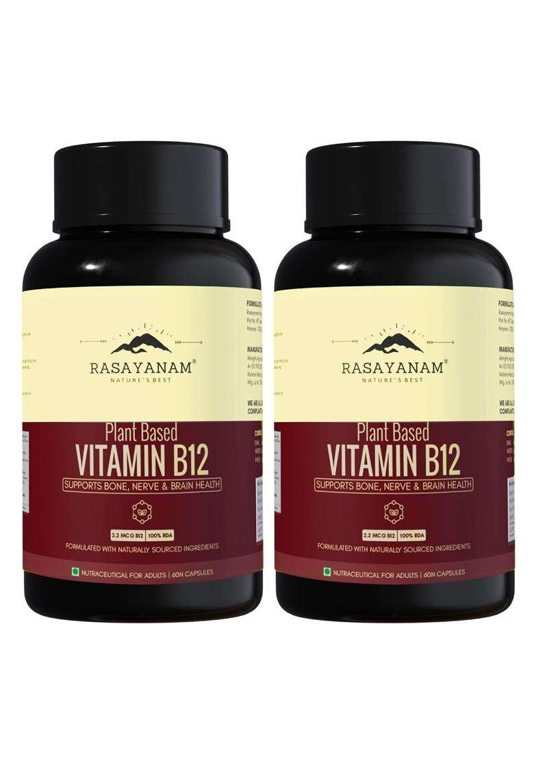Rasayanam Plant-Based Vitamin B12 120 Veg Capsules | Authentic Ayurvedic Formula | 100% Vegan Vitamin B12 - Indya