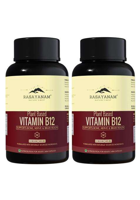 Rasayanam Plant-Based Vitamin B12 120 Veg Capsules | Authentic Ayurvedic Formula | 100% Vegan Vitamin B12