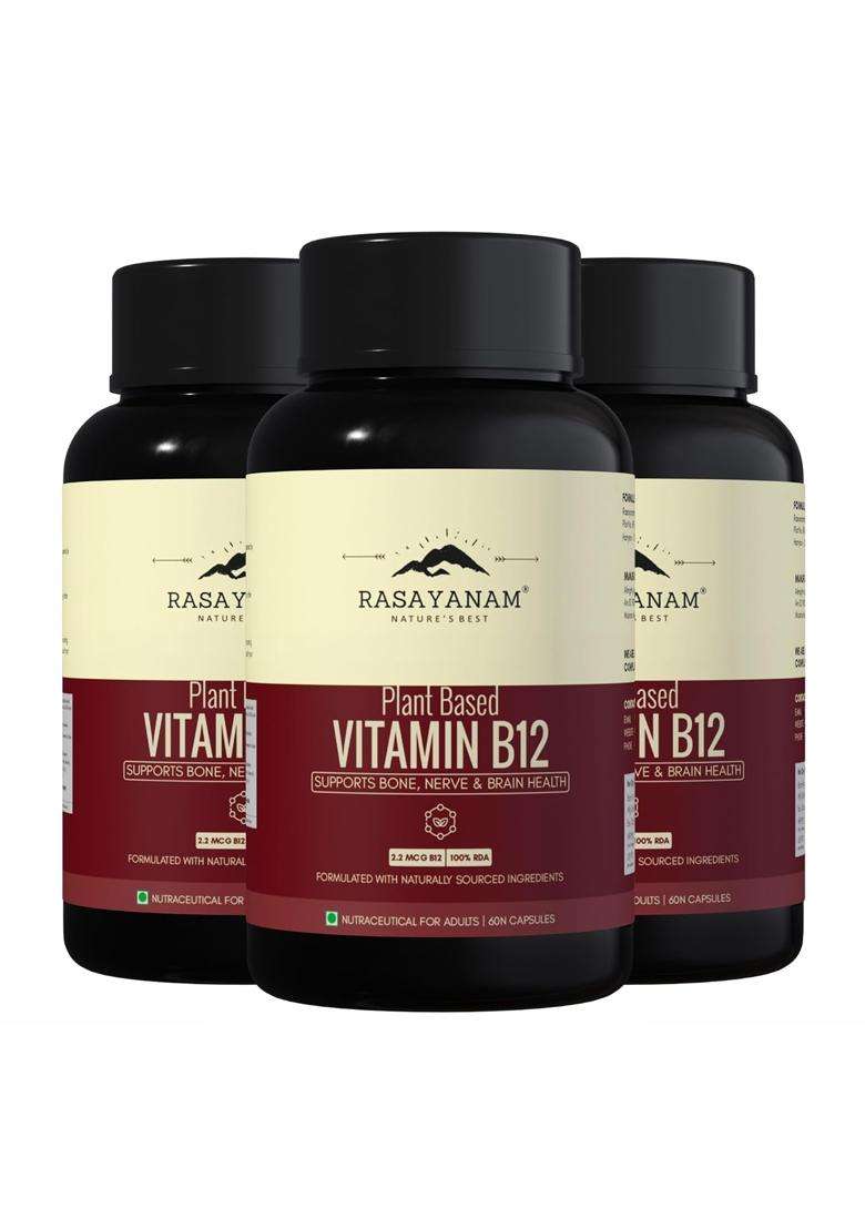 Rasayanam Plant-Based Vitamin B12 180 Veg Capsules | Authentic Ayurvedic Formula | 100% Vegan Vitamin B12 - Indya