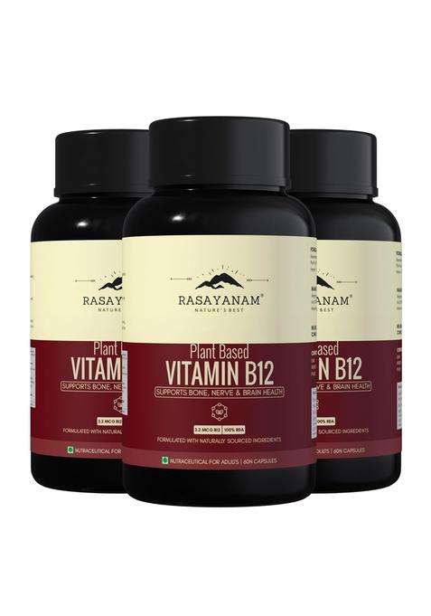 Rasayanam Plant-Based Vitamin B12 180 Veg Capsules | Authentic Ayurvedic Formula | 100% Vegan Vitamin B12