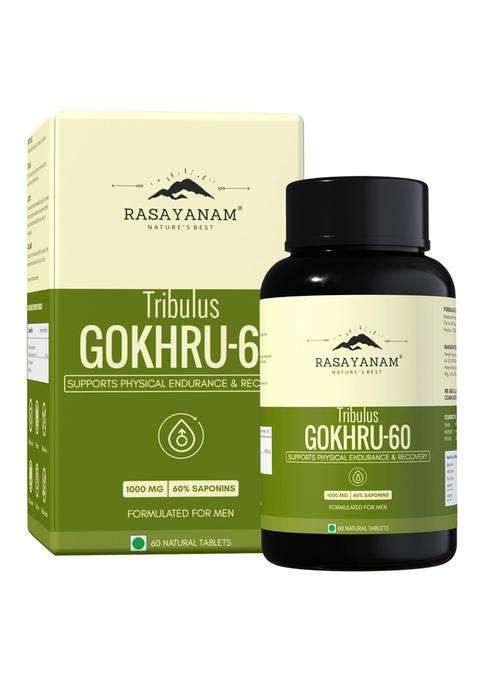 Rasayanam Tribulus Gokhru-60 60 Tablets | Authentic Ayurvedic Formula | 60% Saponins For Max Results | Daily Vitality Supplement for Men