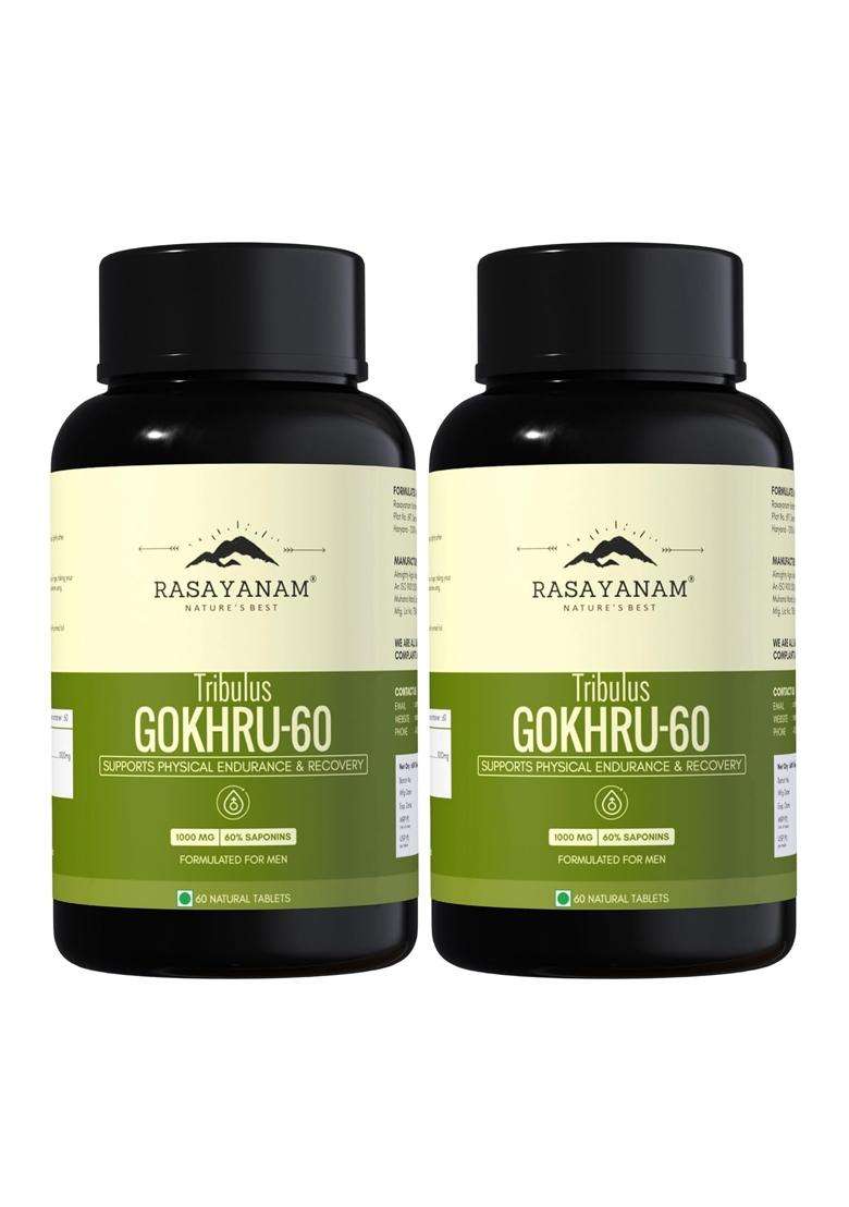 Rasayanam Tribulus Gokhru-60 120 Tablets | Authentic Ayurvedic Formula | 60% Saponins For Max Results | Daily Vitality Supplement for Men - Indya