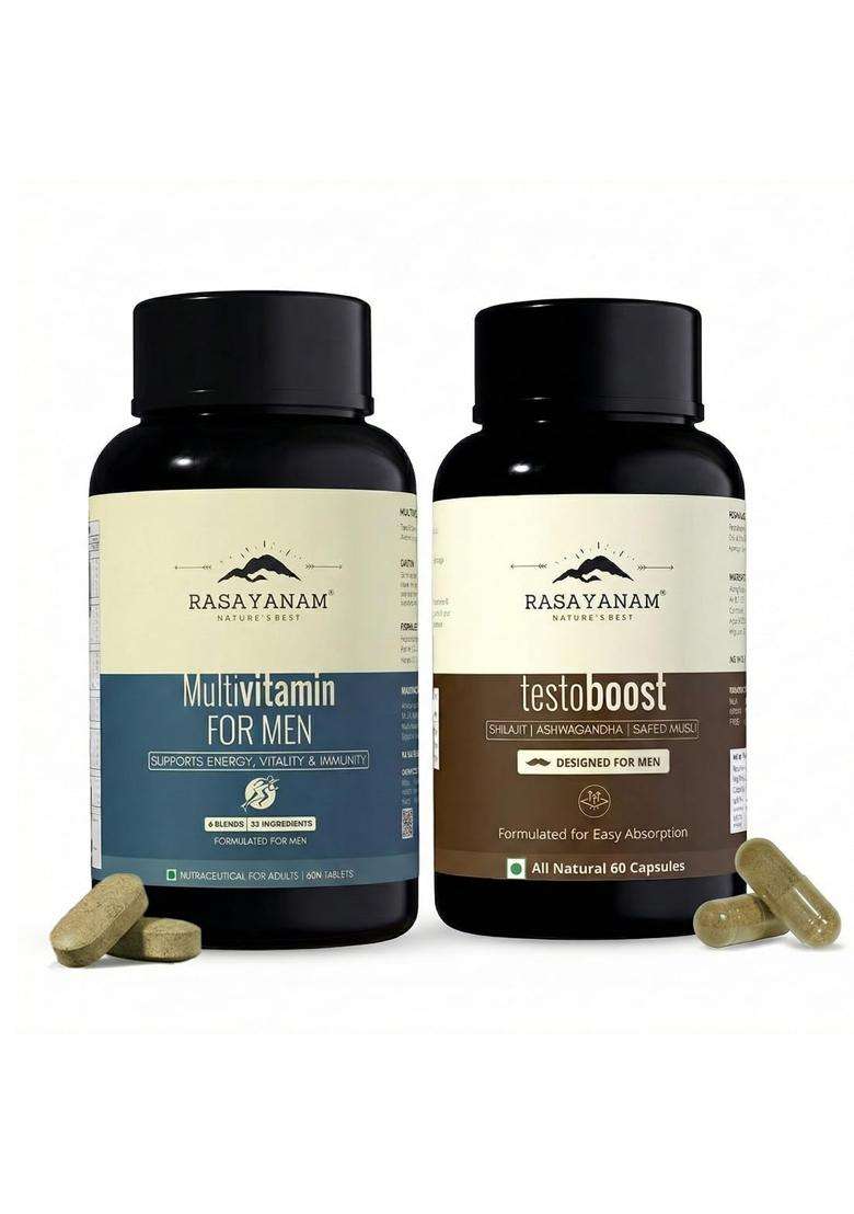 Rasayanam Multivitamin for Men + Testoboost Combo | Authentic Ayurvedic Formula | Formulated for Men’s Performance - Indya