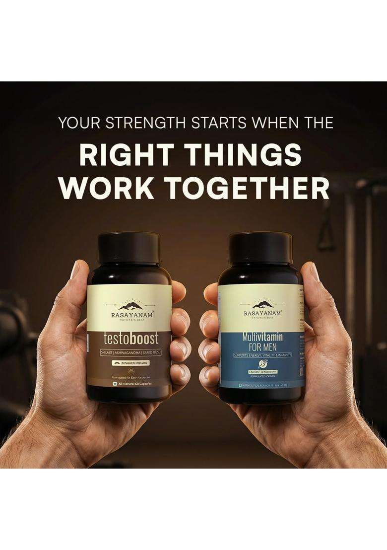 Rasayanam Multivitamin for Men + Testoboost Combo | Authentic Ayurvedic Formula | Formulated for Men’s Performance - Indya