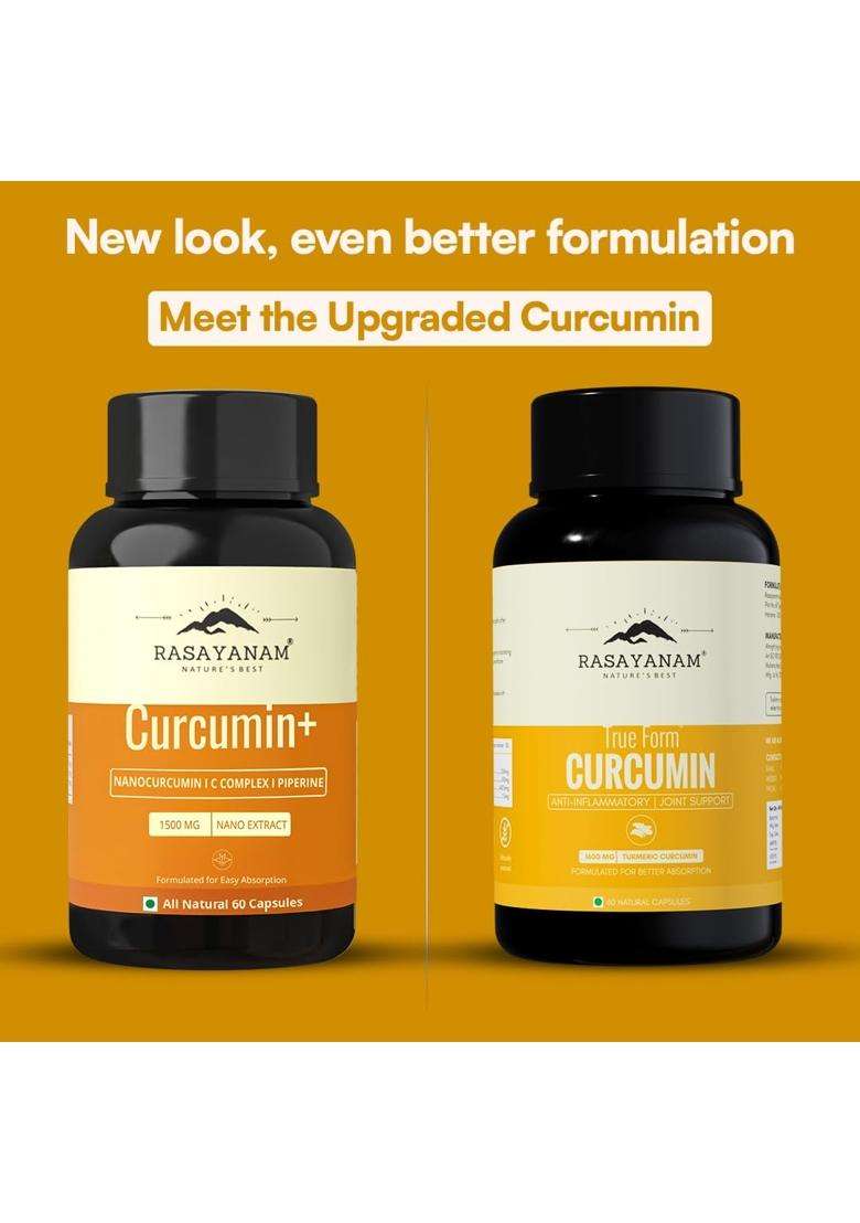 Rasayanam Curcumin 1600mg (Pack of 2) | Authentic Ayurvedic Formula | (120 Capsules) | Extra-Pure Nano Curcumin Capsules with 95% Curcuminoids - Indya