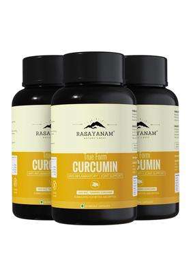 Rasayanam Curcumin 1600mg (Pack of 3) | Authentic Ayurvedic Formula | (180 Capsules) | Extra-Pure Nano Curcumin Capsules with 95% Curcuminoids