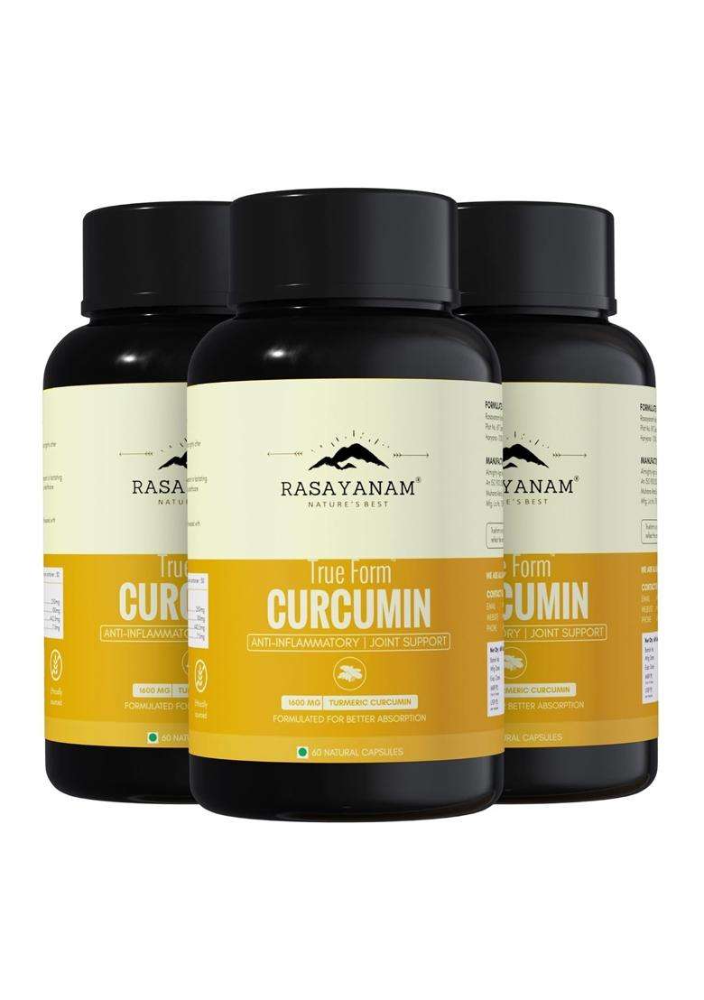 Rasayanam Curcumin 1600mg (Pack of 3) | Authentic Ayurvedic Formula | (180 Capsules) | Extra-Pure Nano Curcumin Capsules with 95% Curcuminoids - Indya
