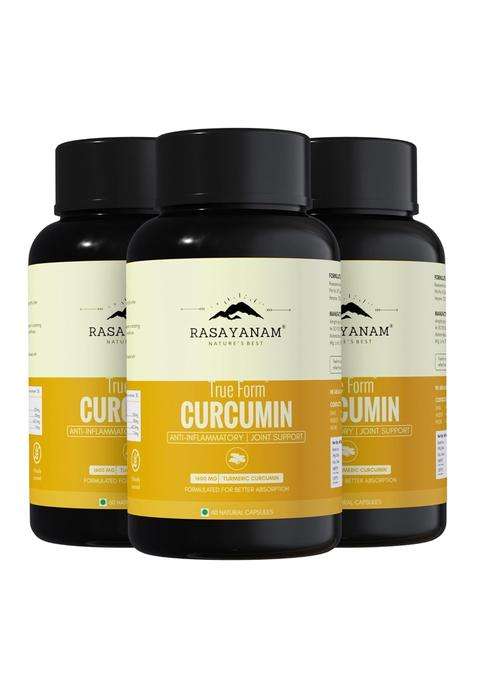 Rasayanam Curcumin 1600mg (Pack of 3) | Authentic Ayurvedic Formula | (180 Capsules) | Extra-Pure Nano Curcumin Capsules with 95% Curcuminoids