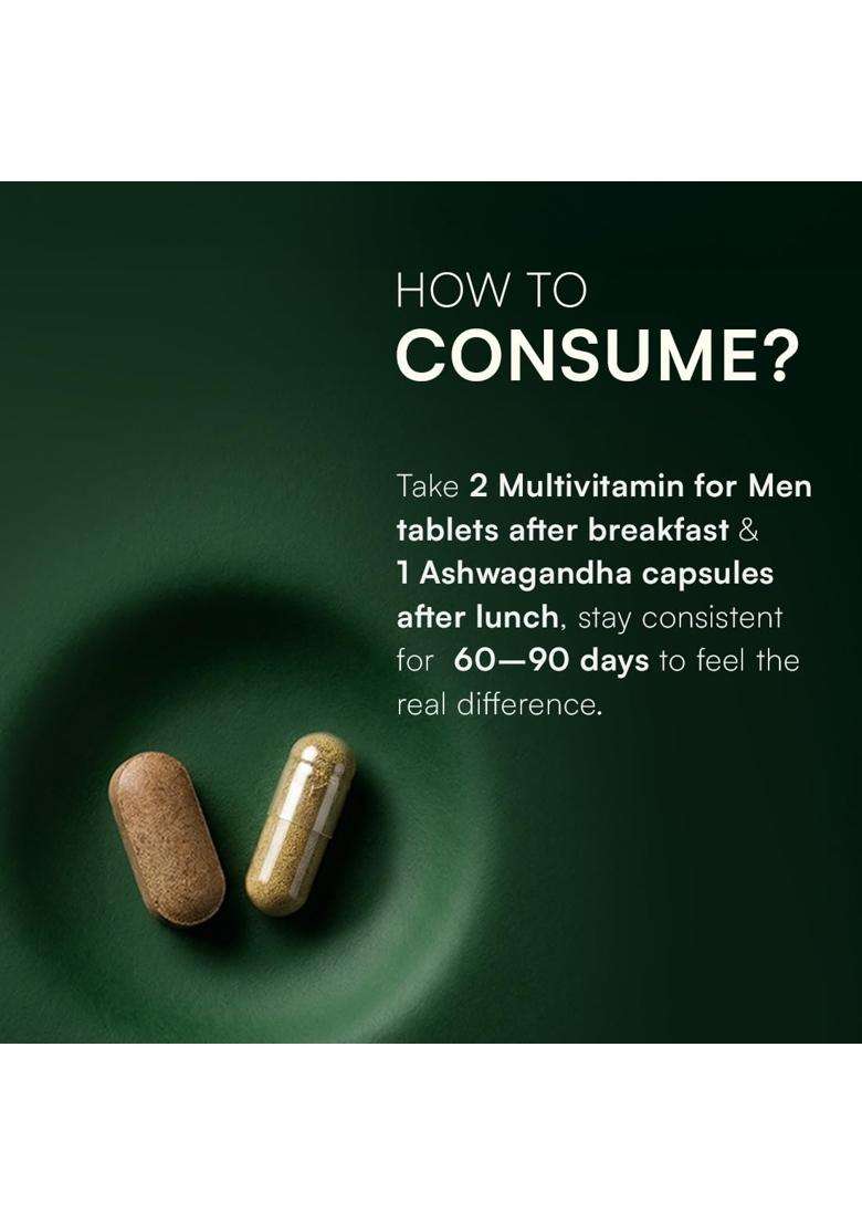 Rasayanam Multivitamin for Men + Ashwagandha KSM-66 Combo 600mg | Authentic Ayurvedic Formula | 100% RDA of 25+ Vitamins & Minerals - Indya