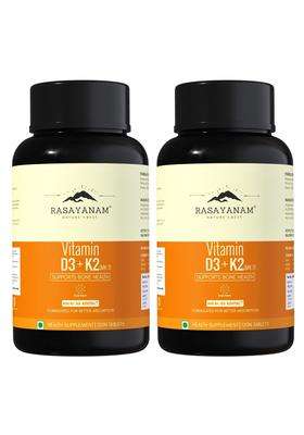 Rasayanam Vitamin D3 K2(MK-7) (Pack of 2) | Authentic Ayurvedic Formula | 100% Vegan Vitamin D3 | Superior K2(MK-7) from Balchem, USA
