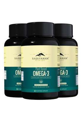 Rasayanam Plant Based Omega-3 Capsules, 1600mg (Pack of 3) | Authentic Ayurvedic Formula | Gelatin Free, No Fish Oil, No Burps