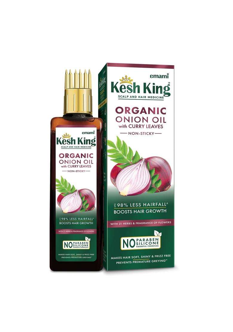 Kesh King Organic Onion Oil With Curry Leaves Reduces Hair Fall Upto 98% and Boosts Hair Growth 100 ml | Non-Sticky Formula | Fragrance of Flowers - Indya