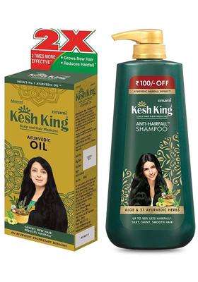 Kesh King Ayurvedic Anti Hairfall Hair Oil, 300 ml & Kesh King Scalp and Hair Medicine Anti-Hairfall Shampoo, 600 ml | Authentic Traditional Formula