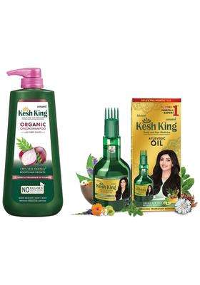 Kesh King Ayurvedic Onion Shampoo 600 ml & Kesh King Ayurvedic Anti Hairfall Hair Oil, 300 ml | Authentic Traditional Formula