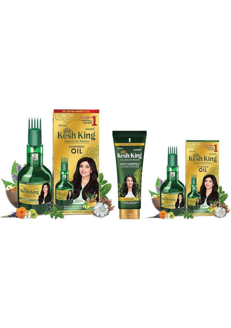 Kesh King Ayurvedic Anti Hairfall Hair Oil, 300 ml & Kesh King Ayurvedic Scalp and Hair Oil, 100 ml & Kesh King Scalp and Hair Medicine Anti-Hairfall - Indya