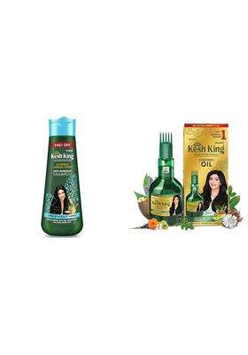 Kesh King Ayurvedic Anti-Dandruff Shampoo Up To 100% Dandruff Free, Lemon And Neem For Unisex, 340 ml & Kesh King Ayurvedic Anti Hairfall Hair Oil