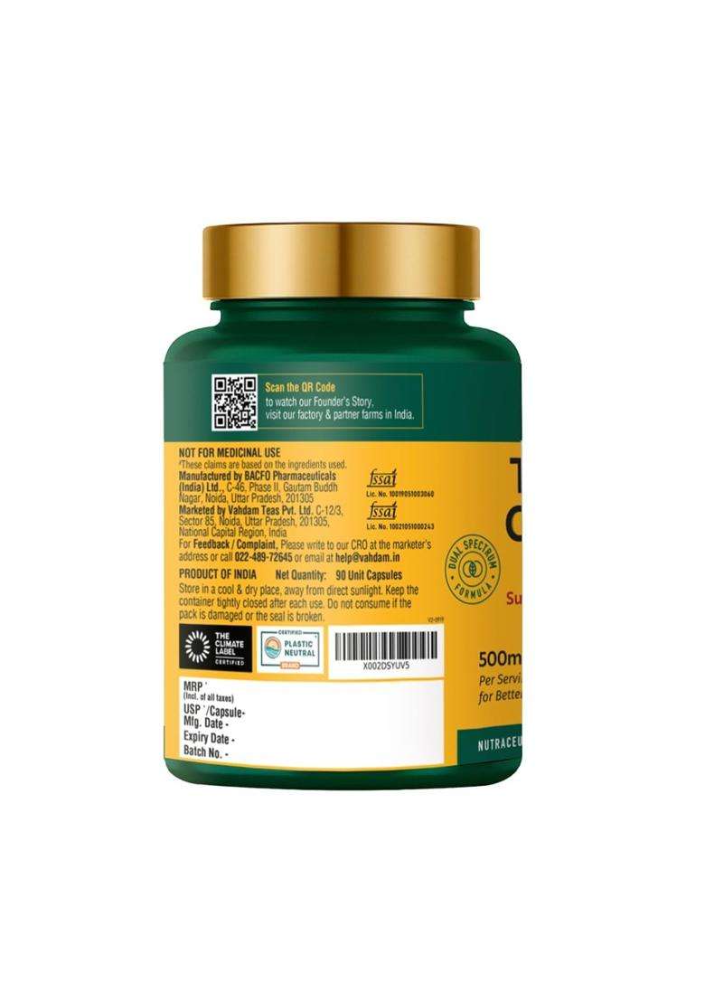 Vahdam Turmeric Curcumin for Joint Support 90 Capsules | Piperine & 95% Curcuminoids | Anti Inflammatory Supplement - Indya