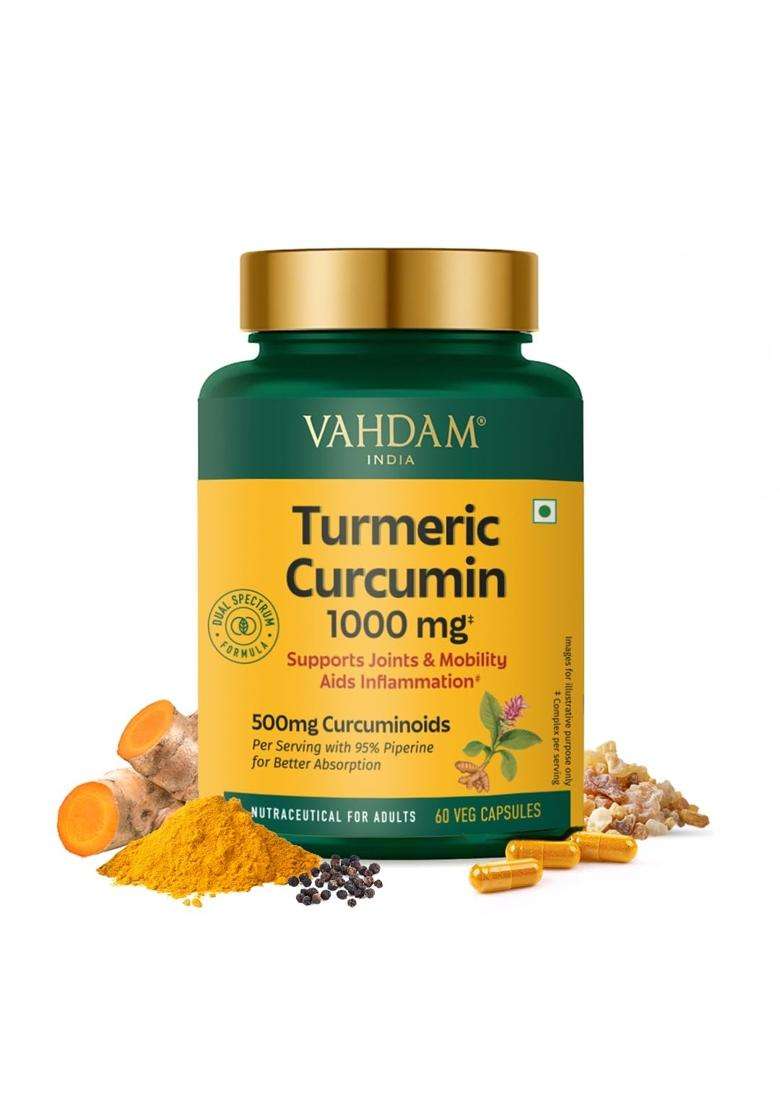 Vahdam Turmeric Curcumin for Joint Support 60 Capsules | Piperine & 95% Curcuminoids | Anti Inflammatory Supplement - Indya