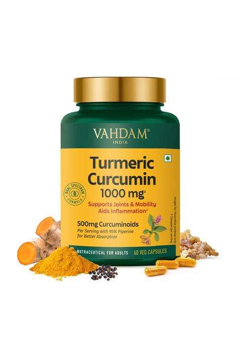 Vahdam Turmeric Curcumin for Joint Support 60 Capsules | Piperine & 95% Curcuminoids | Anti Inflammatory Supplement
