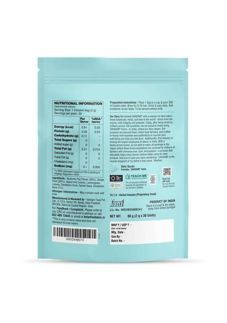 Vahdam Lean & Fit Herbal Infusion | Natural Herbal Care | Helps Manage Body Fat | Powered by Blue Pea, Ginger & Cinnamon | Caffeine Free | Plant-Based - Indya