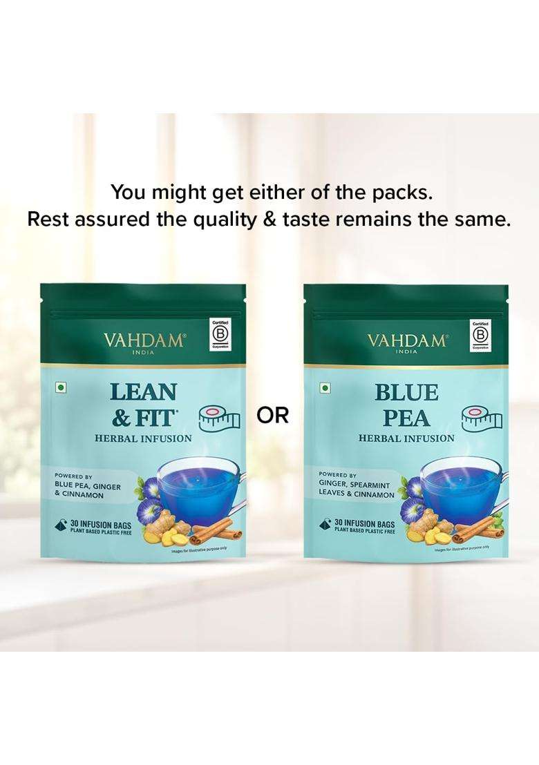 Vahdam Lean & Fit Herbal Infusion | Natural Herbal Care | Helps Manage Body Fat | Powered by Blue Pea, Ginger & Cinnamon | Caffeine Free | Plant-Based - Indya