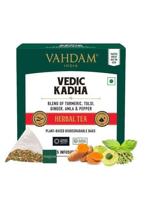 Vahdam Vedic Kadha Infusion Bags (15 Count) | Caffeine Free, Non-GMO, Gluten-Free | Botanical Tisane | Earthy & Savory | Direct from Source