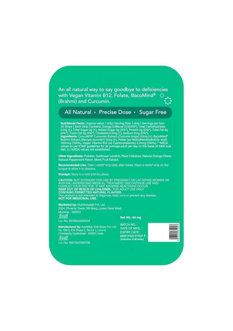 Wellbeing Nutrition Melts Vegan Vitamin B12 Supplements for men & women | 1 Oral Strips - Indya