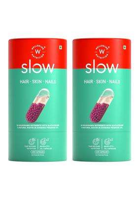 Wellbeing Nutrition Slow Skin Hair & Nails Supplement For Men & Women 60 Capsules | Skin Hair Nails Vitamin | Glutathione,Hyaluronic Acid,Biotin