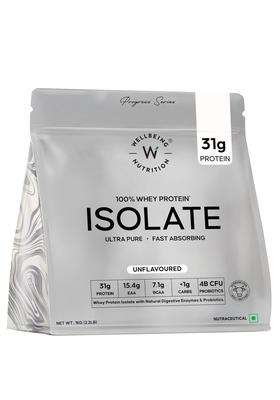 Wellbeing Nutrition Clean Whey Protein Isolate 1kg Unflavoured | 31g Protein, 7.1g Bcaa | 4B CFU Probiotics & Natural Digestive Enzymes