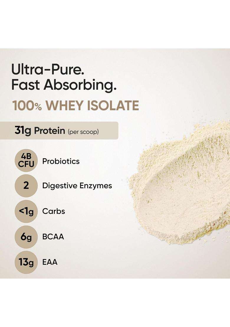 Wellbeing Nutrition Clean Whey Protein Isolate 1kg Unflavoured | 31g Protein, 7.1g Bcaa | 4B CFU Probiotics & Natural Digestive Enzymes - Indya