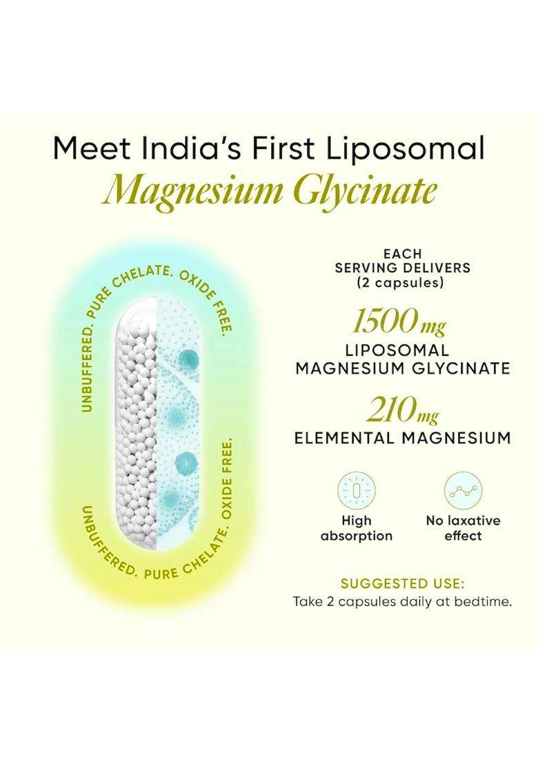 Wellbeing Nutrition Liposomal Magnesium Glycinate (1500mg) | Chelated Form, High Absorption | Sleep, Stress, Cramps, Muscle Recovery, Nerve Health - Indya