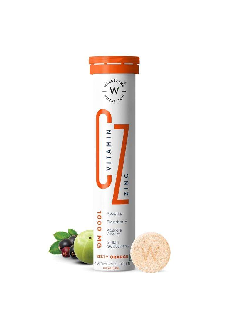 Wellbeing Nutrition Natural Vitamin C + Zinc 1000mg with Amla, Rose Hip, Acerola Cherry - Indya