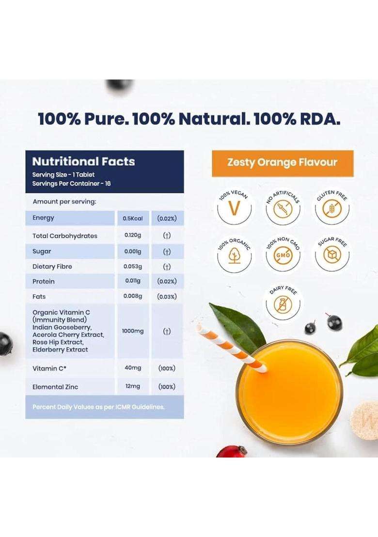 Wellbeing Nutrition Natural Vitamin C + Zinc 1000mg with Amla, Rose Hip, Acerola Cherry - Indya