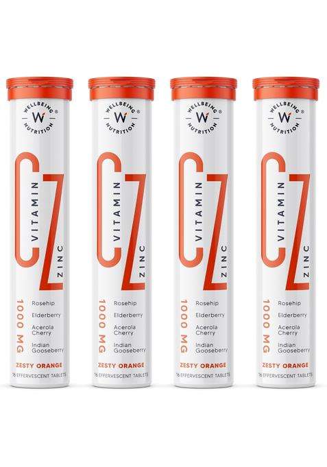 Wellbeing Nutrition Vitamin C + Zinc | Natural and Organic Immunity Booster | 100% RDA Vitamin C (64 Effervescent Tablets)