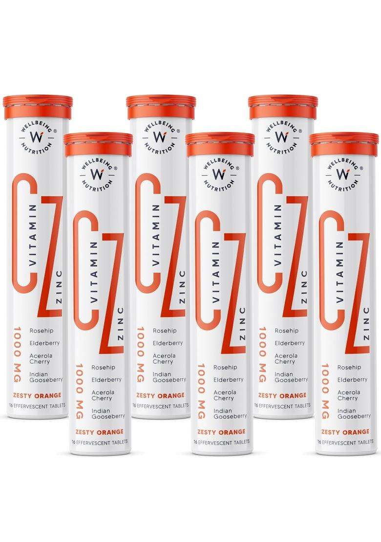 Wellbeing Nutrition Vitamin C + Zinc | Natural and Organic Immunity Booster | 100% RDA Vitamin C (96 Effervescent Tablets) - Indya