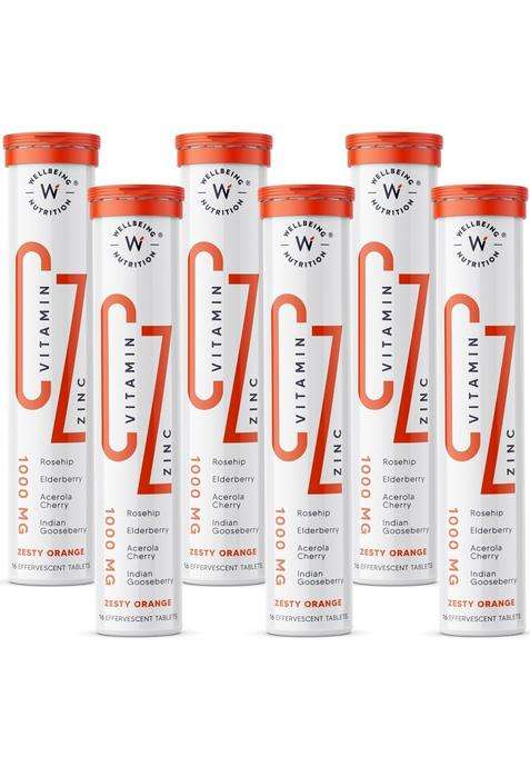 Wellbeing Nutrition Vitamin C + Zinc | Natural and Organic Immunity Booster | 100% RDA Vitamin C (96 Effervescent Tablets)