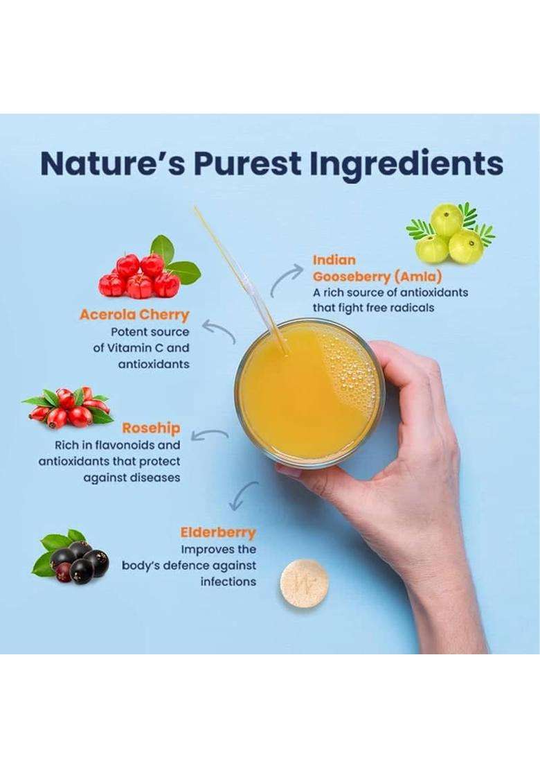 Wellbeing Nutrition Vitamin C + Zinc 1000mg | Natural and Organic Immunity Booster | 100% RDA | 1000mg Vitamin C (32 Effervescent Tablets) - Indya