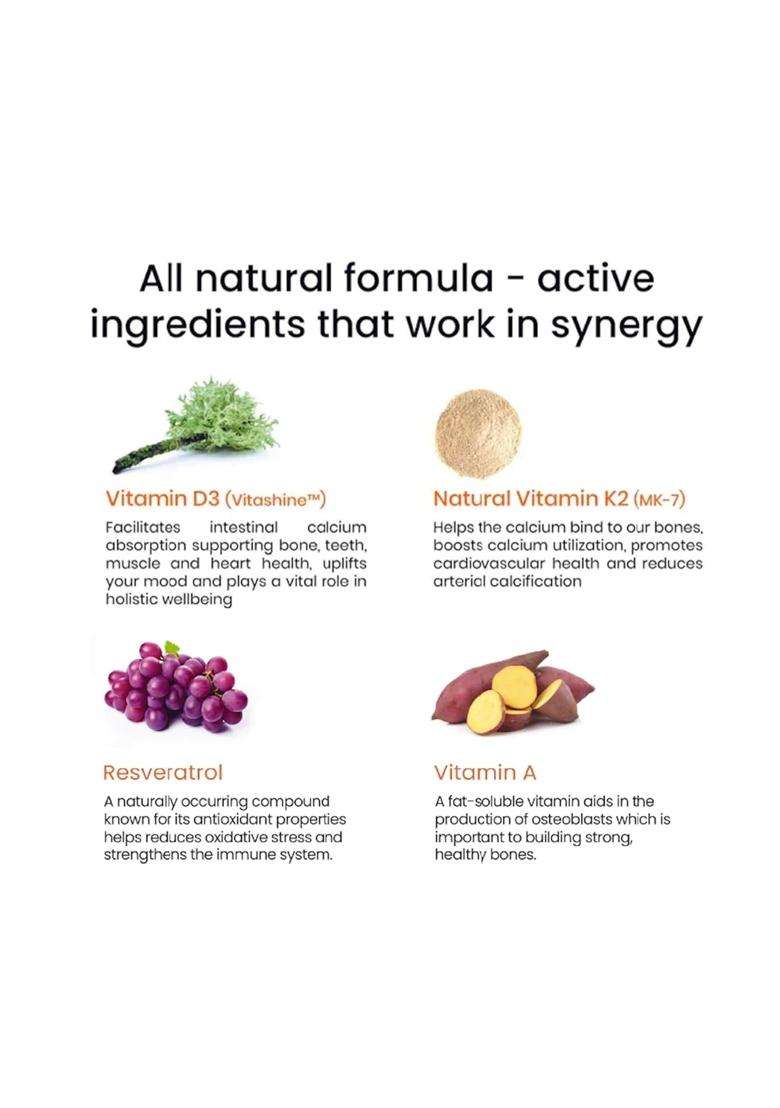 Wellbeing Nutrition Melts Natural Vitamin D3 600IU + K2 as MK7 with Resveratrol, Vitamin A - Indya