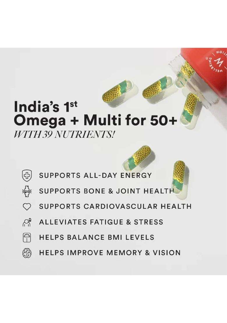 Wellbeing Nutrition Slow Multivitamin + Omega 3 for Men & Women, Adult 50+ 60 Veg Capsules | Energy, Immunity, Joint, Heart & Memory, 60 Veg Capsules - Indya