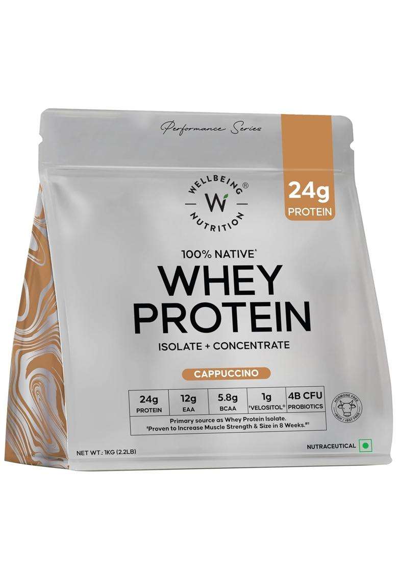 Wellbeing Nutrition Clean Whey Protein Isolate & Concentrate 1Kg Cappuccino - Indya