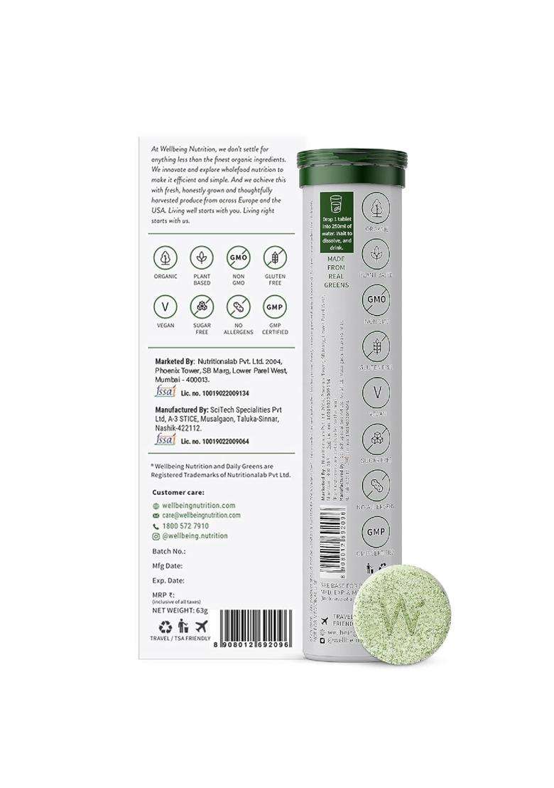 Wellbeing Nutrition Daily Greens (15 Effervescent Tablets) - Indya