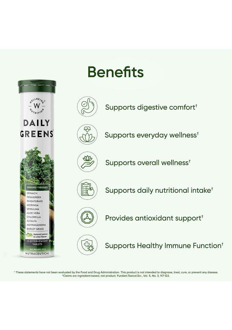 Wellbeing Nutrition Daily Greens (15 Effervescent Tablets) - Indya