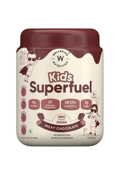 Wellbeing Nutrition Kids Superfuel 7+years 9g | Zero Added Sugar | 9g Milk Protein Isolate, 23 Vitamins & Minerals, 100mg DHA, 3g Fiber, Probiotics