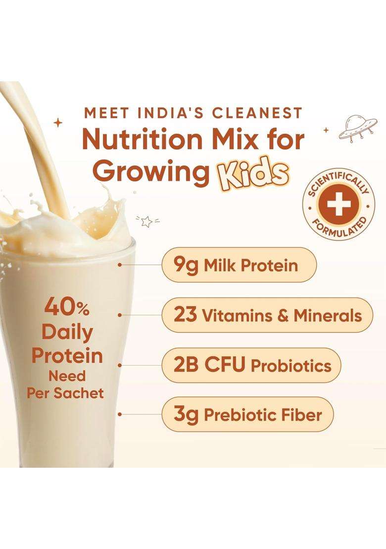 Wellbeing Nutrition Kids Superfuel 7+years 9g | Zero Added Sugar | 9g Milk Protein Isolate, 23 Vitamins & Minerals, 100mg DHA, 3g Fiber, Probiotics - Indya