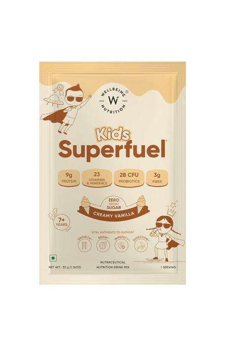 Wellbeing Nutrition Kids Superfuel 7+years 9g | Zero Added Sugar | 9g Milk Protein Isolate, 23 Vitamins & Minerals, 100mg DHA, 3g Fiber, Probiotics