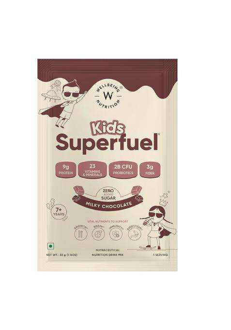Wellbeing Nutrition Kids Superfuel 7+years 9g | Zero Added Sugar | 9g Milk Protein Isolate, 23 Vitamins & Minerals, 100mg DHA, 3g Fiber, Probiotics