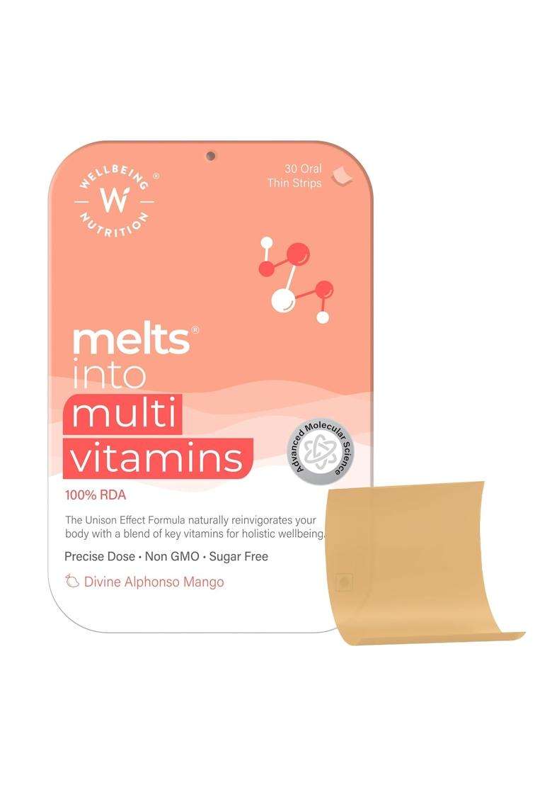 Wellbeing Nutrition Melts Plant Based Multivitamin for Men & Women with 100% RDA of Zinc, B-Complex, Vitamin C, D3 + K2(MK7), Ashwagandha & Ginseng - Indya