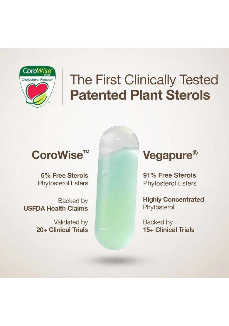 Wellbeing Nutrition Slow Cholesterol Control With Clinically Proven Corowise & Vegapure 60 Capsules | Plant Sterols | Triglycerides Support - Indya