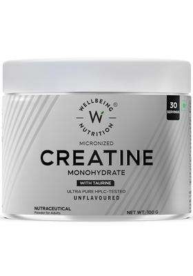 Wellbeing Nutrition Creatine Monohydrate Pure Micronised Powder 100g | Rapid Absorption | Enhanced Muscle Strength, Performance, Recovery & Cognition